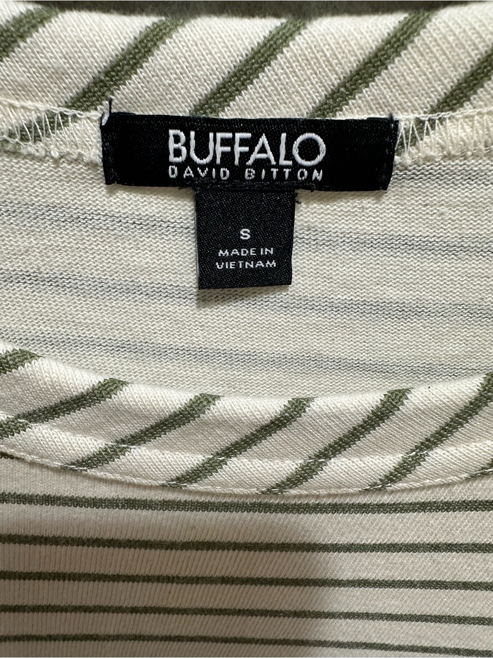 Buffalo David Bitton Ivory and Olive Striped Tee Dress - Picture 2 of 7